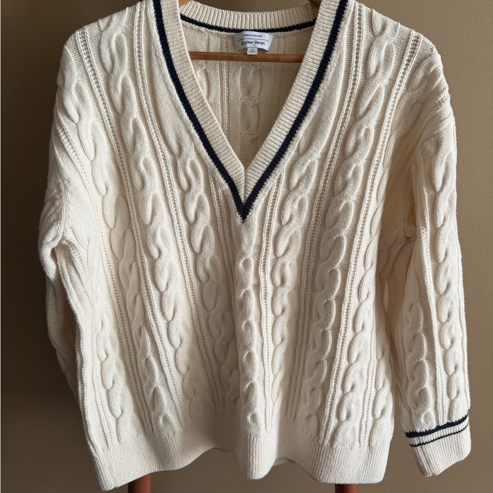 & Other Stories Cream V-Neck Cable Knit Sweater - Picture 6 of 8